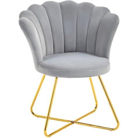 HOMCOM Accent Chair, Velvet Armchair with Lotus Backrest, Steel Legs, Grey