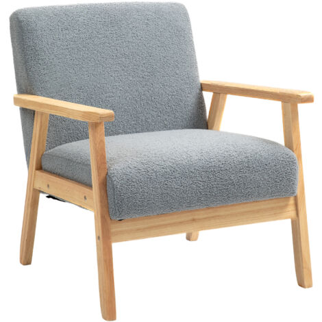 HOMCOM Accent Chair with Wood Frame Wide Seat Cashmere Armchair Grey