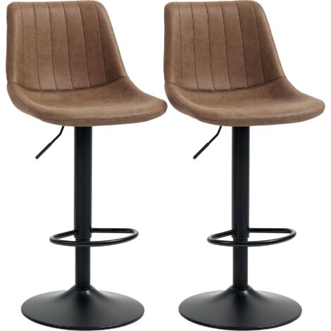 HOMCOM Adjustable Bar Stools Set of 2 Counter Height Barstools Dining Chairs 360° Swivel with Footrest for Home Pub Brown