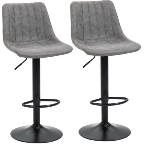 HOMCOM Adjustable Bar Stools Set of 2 Counter Height Barstools Dining Chairs 360° Swivel with Footrest for Home Pub Grey
