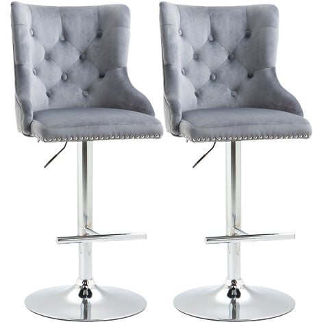 HOMCOM Adjustable Bar Stools Set of 2, Swivel Bar Chairs w/ Back Footrest, Grey
