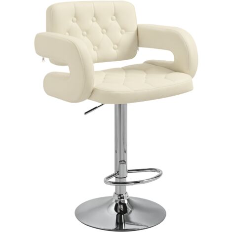 HOMCOM Adjustable Height Barstool Steel Pole PU Leather Bistro Home Kitchen Cream