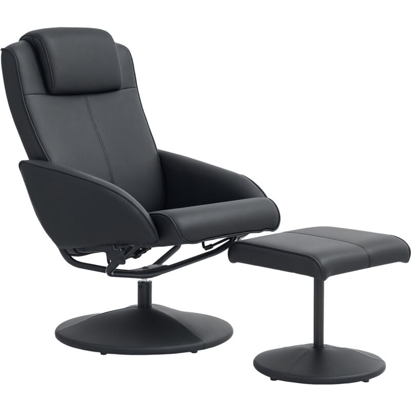 HOMCOM Adjustable Recliner Swivel Leather Armchair 360° Rotatable W/ Footrest Black