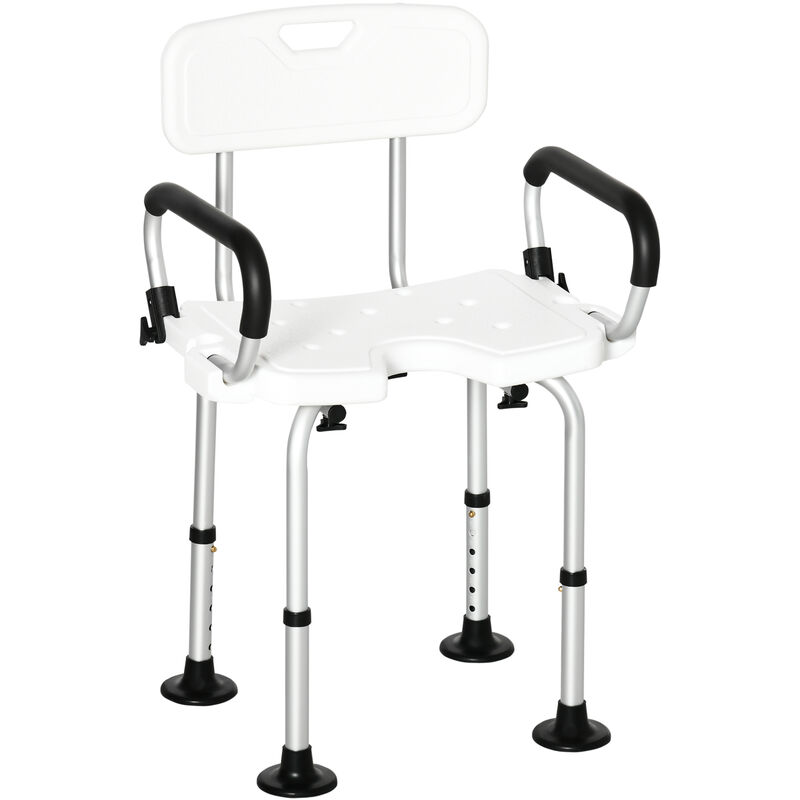 Adjustable Shower Stool with Suction Foot Pads for Elderly Disabled - White - Homcom