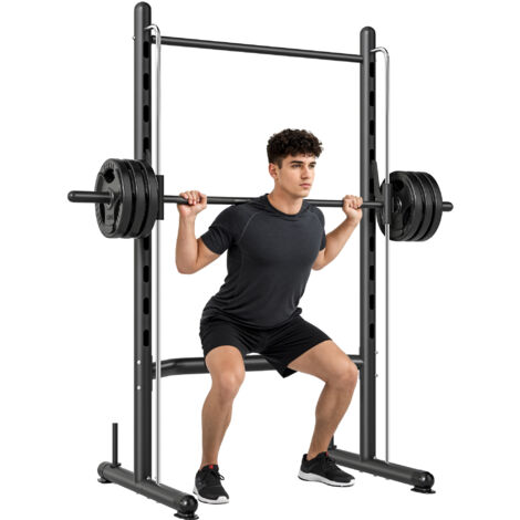 HOMCOM Adjustable Squat Rack with Pull Up Bar and Barbell Bar for Home Gym