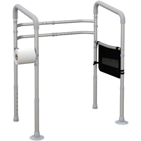 HOMCOM Adjustable Toilet Safety Frame with Additional Rubber Tips Storage