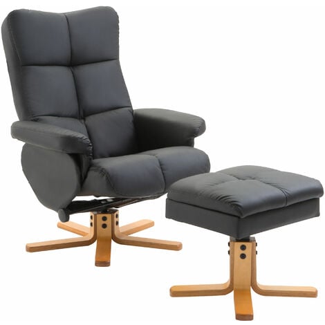 main image of "HOMCOM Adjustable Wooden Base PU Leather Recliner Swivel Chair and Ottoman Footrest with Storage (Black)"