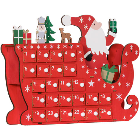 HOMCOM Adventskalender zum Befüllen 24 Schubladen Fächer Weihnachtskalender Adventskalenderbox Weihnachtsdekoration DIY MDF-Platte Rot 22,5 x 8 x 36 cm