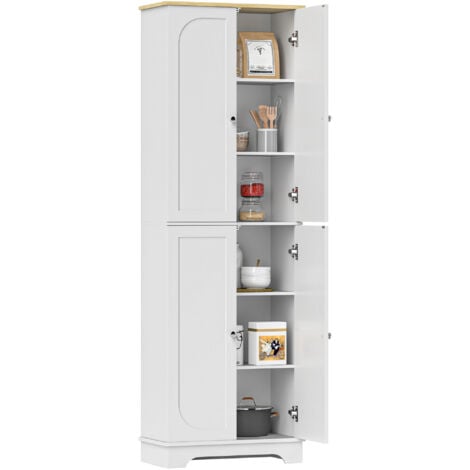 HOMCOM alacena de cocina armario de cocina mueble auxiliar de cocina con 4 puertas y estantes ajustables para comedor salón 60x30x183 cm blanco