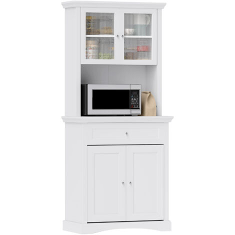HOMCOM alacena de cocina moderna armario de cocina con 1 cajón 2 puertas de vidrio y estantes ajustables carga 50 kg 79x40x180 cm blanco