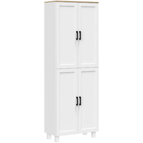 HOMCOM alacena de cocina nórdico mueble aparador de comedor armario de almacenamiento con 4 puertas y estantes ajustables antivuelco 60x30x170,5 cm