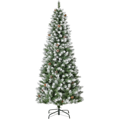 HOMCOM Albero di Natale 180 cm Innevato con 630 Rami e 37 Pigne Verde Bianco