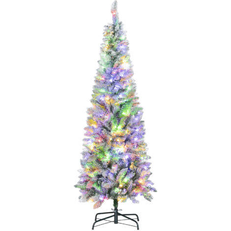 HOMCOM Albero di Natale 180cm con 180 Luci LED a 11 Effetti e 479 Rami, Albero di Natale Innevato Artificiale Folto, Effetto Realistico, con Base in Metallo, per Ufficio Negozio, Facile Montaggio
