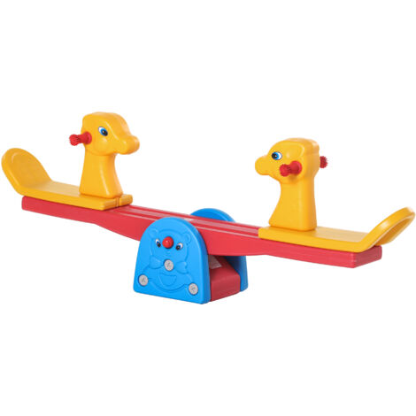 HOMCOM Altalena a Bilico con Maniglie Antiscivolo per Bambini Età 1-4 Anni, in Plastica Giallo