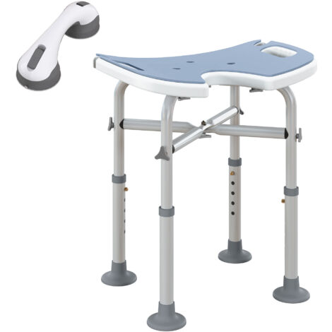 HOMCOM Aluminium Shower Stool for Elderly Disabled Non-Slip Bath Stool Blue