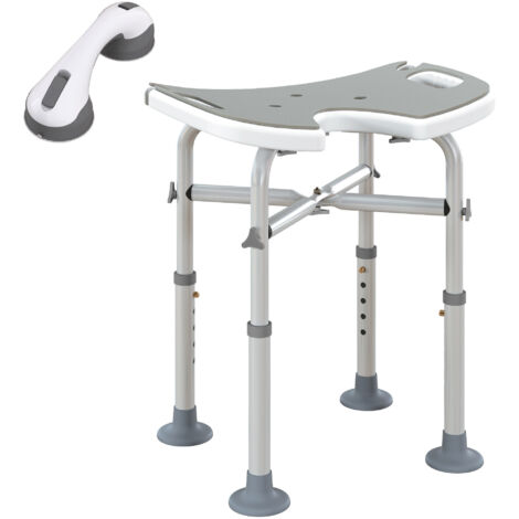 HOMCOM Aluminium Shower Stool for Elderly Disabled Non-Slip Bath Stool Grey
