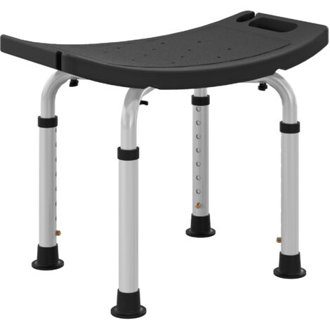HOMCOM Aluminium Shower Stool w/ Adjustable Height Non-Slip Bath Stool Black