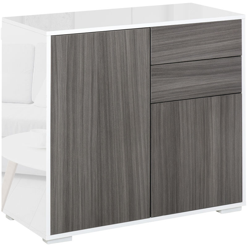 

Aparador Auxiliar con 2 Puertas 2 Cajones y Estante Ajustable Apertura a Presión Mueble Organizador de Almacenjae Dormitorio Salón 79x36x74 cm Gris