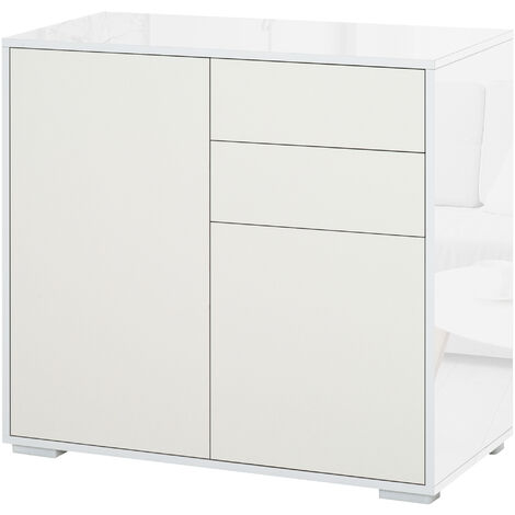 main image of "HOMCOM Aparador Auxiliar con 2 Puertas 2 Cajones y Estante Ajustable Apertura a Presión Mueble Organizador de Almacenjae Dormitorio Salón 79x36x74 cm Blanco - Blanco"