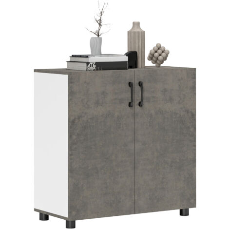 HOMCOM aparador de 2 puertas de cierre suave aparador de salón con estante mueble auxiliar 80x37x80 cm gris cemento y blanco brillo