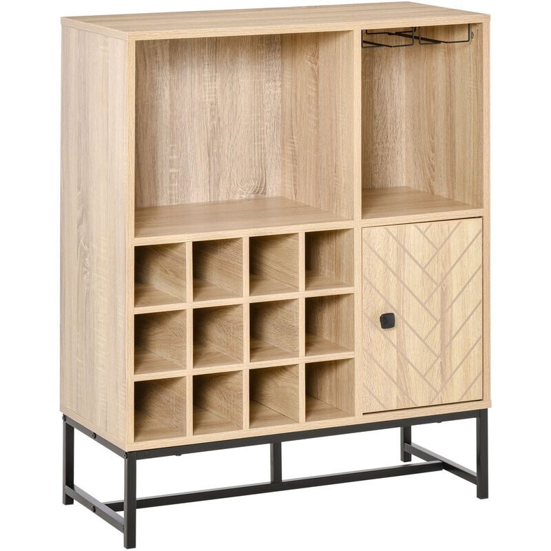 

Aparador de Cocina con Armario 2 Estantes Abiertos Botellero para 12 Botellas y Soporte de 6 Copas Comedor Bar Restaurante 76x35x97 cm Madera Natural