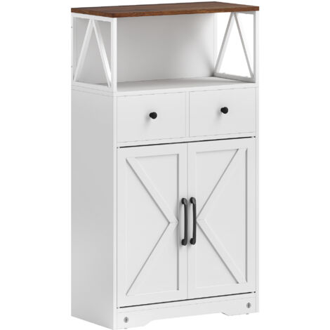 HOMCOM aparador de salón armario multiusos con estantes cajones puertas granero aparador para cocina dormitorio 60x31x108 cm blanco