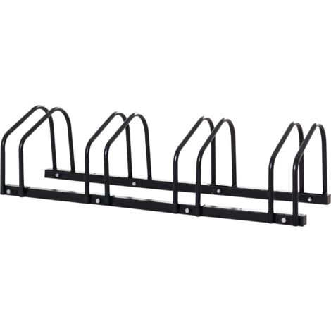 HOMCOM aparcamiento para 4 bicicletas soporte de acero para aparcar bicicletas en el suelo o pared estacionamiento para interior exterior 110x33x27 cm