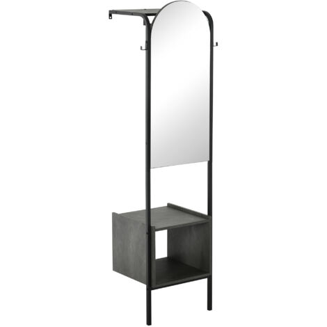 HOMCOM Appendiabiti a Muro con Specchio e Scarpiera in Acciaio e Legno, 44x40x176cm, Nero