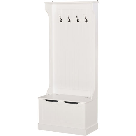 HOMCOM Appendiabiti con Panca Contenitore in MDF, 71.5 x 39.5 x 170 cm, Bianco