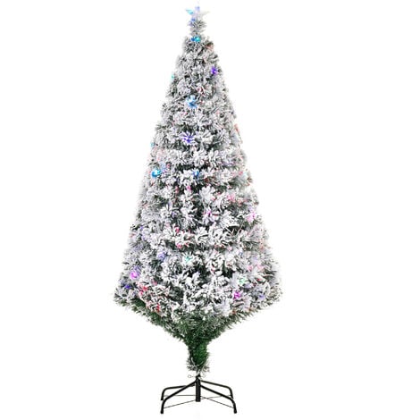 HOMCOM Árbol de Navidad 180cm Artificial Árbol Pino Natural de Blanco Nevado con Soporte de Metal Luces LED 230 Ramas