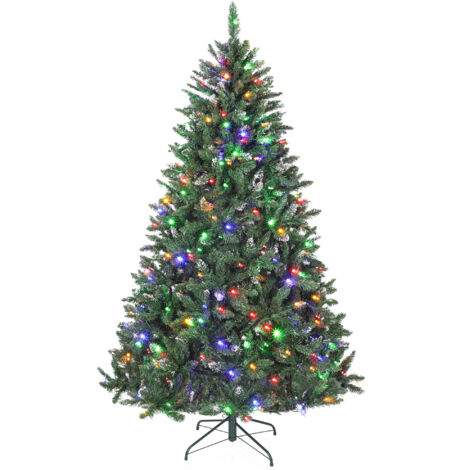 HOMCOM árbol de Navidad 210 cm con luces LED, 9 modos de iluminación, 1160 ramas con nieve artificial, soporte metálico, fácil de montar, verde