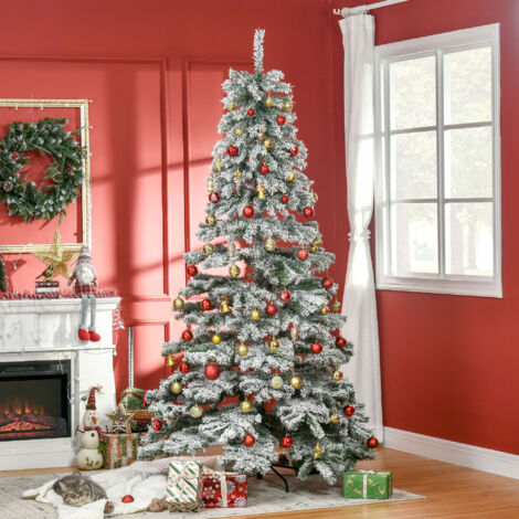 HOMCOM Árbol de Navidad 225 cm Árbol de Navidad Artificial Nevado con 1083 Ramas y Soporte de Metal Árbol de Navideño para Salón Verde y Blanco
