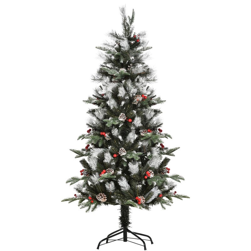 

Homcom - Árbol de Navidad Artificial 150 cm con 440 Ramas 39 Piñas y 39 Bayas Hojas de PVC PE Base Plegable y Soporte Metálico Decoración Navideña