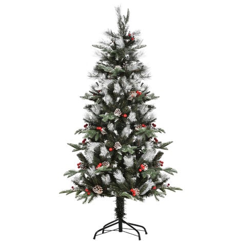 HOMCOM árbol de Navidad artificial 150 cm con 440 ramas piñas y bayas hojas de plástico PE base de soporte plegable metálica para interiores verde