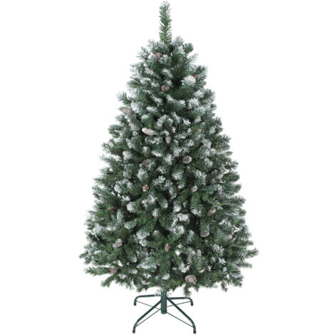 HOMCOM árbol de Navidad artificial 150 cm con 581 ramas densas con nieve, 44 piñas y soporte metálico plegable, fácil montaje, para interior, verde