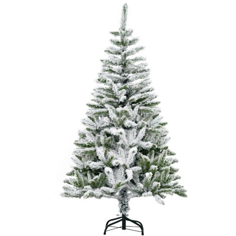 HOMCOM árbol de Navidad artificial 150 cm con nieve Ignífugo con 358 Ramas apertura automática base plegable soporte metálico