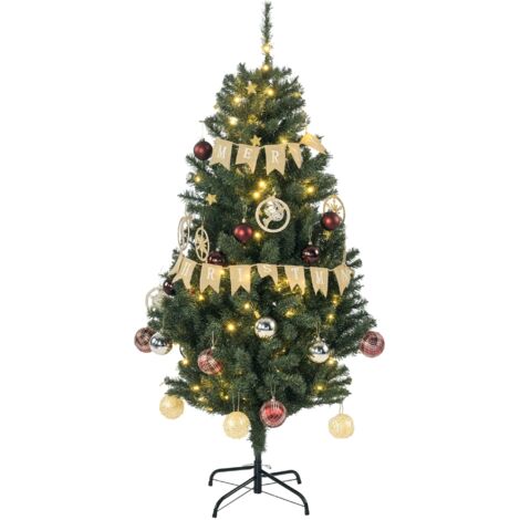 HOMCOM árbol de navidad artificial 150 cm de 472 ramas con 100 luces LED y 80 decoraciones árbol automático acero Ø91x150 cm