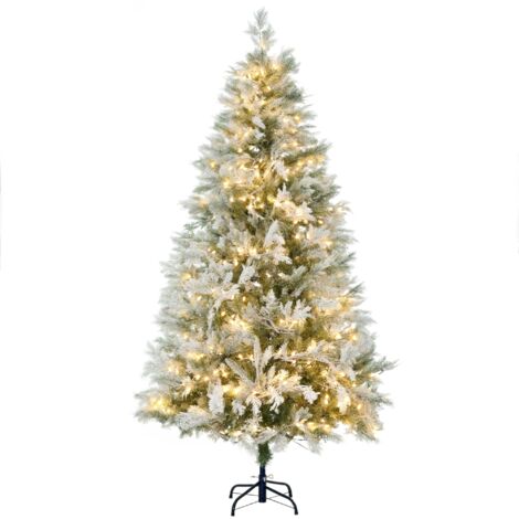 HOMCOM árbol de Navidad artificial 180 cm con 300 luces LED blancas cálidas árbol de Navidad nevado con 577 ramas base plegable