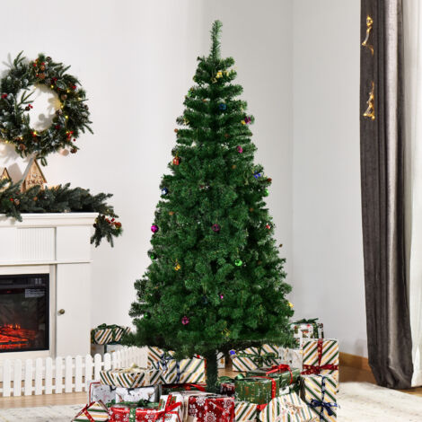 HOMCOM Árbol de Navidad Artificial 180 cm con 624 Ramas Adornos Piñas Decoración Navideña para Interiores Verde