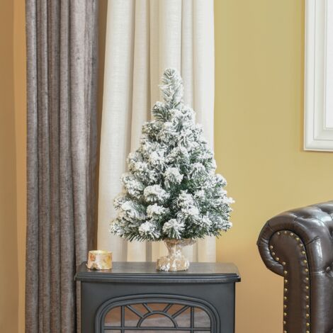HOMCOM Árbol de Navidad Artificial 60 cm con 67 Ramas Ignífugas y Base de Cemento Decoración Navideña para Mesa Escritorio Oficina Ø32x60 cm Verde y Blanco