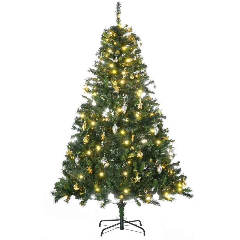 

Árbol de Navidad Artificial Árbol 180cm con Soporte Luces LED Adornos Verde PVC - Verde