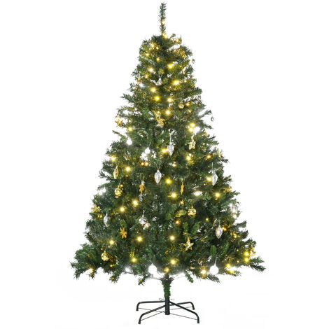 HOMCOM Árbol de Navidad Artificial Árbol 180cm con Soporte Luces LED Adornos Verde PVC