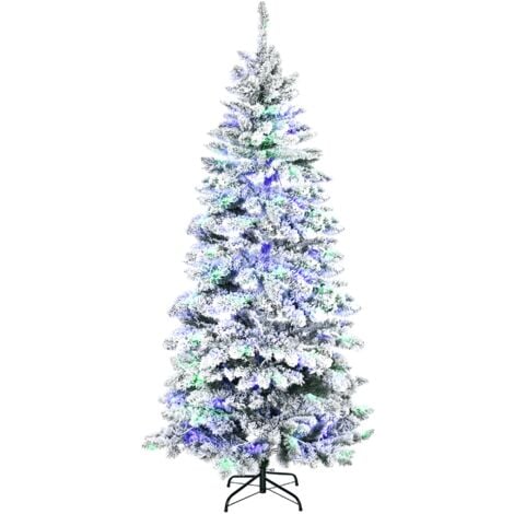 HOMCOM árbol de navidad artificial con 250 luces LED 210 cm árbol nevado con 829 ramas y base plegable de metal decoración navideña Ø112x210 cm