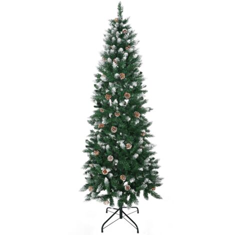 HOMCOM árbol de navidad artificial de nieve 180 cm con 508 ramas realistas 49 piñas base plegable y soporte de acero para decoración Ø73x180 cm