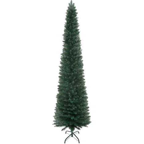 HOMCOM árbol de navidad artificial estrecho 210 cm con 510 ramas, base plegable y soporte metálico, fácil montaje, para interior, verde