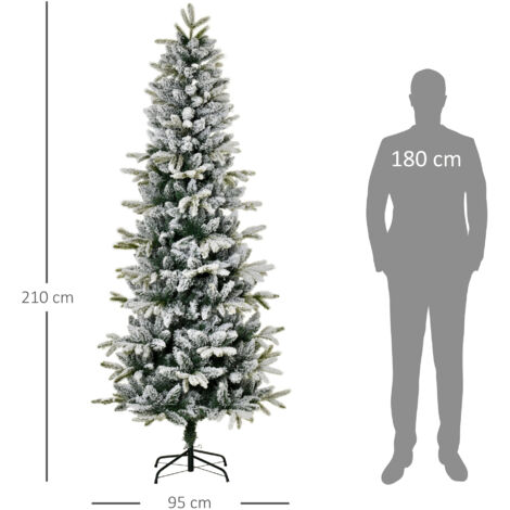 HOMCOM Árbol de Navidad Nevado 210 cm Árbol de Navidad Artificial con 784 Puntas de Rama Ignífugas y Soporte de Acero Decoración Navideña para Interiores Verde y Blanco