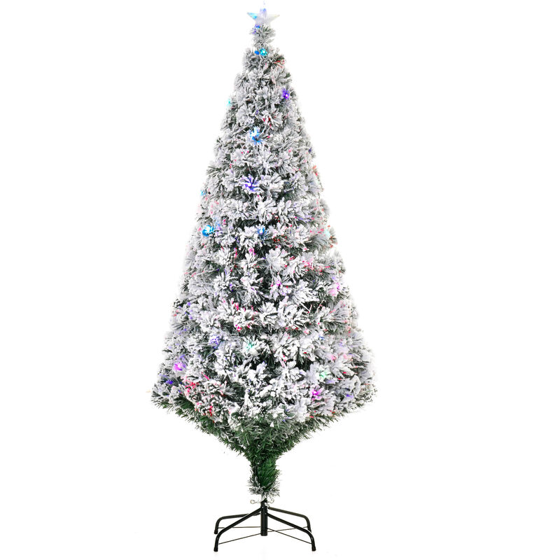 

Homcom - Arbol de Navidad 180cm Luces LED Arbol Artificial Nevado Hoja Verde Estrella - Verde