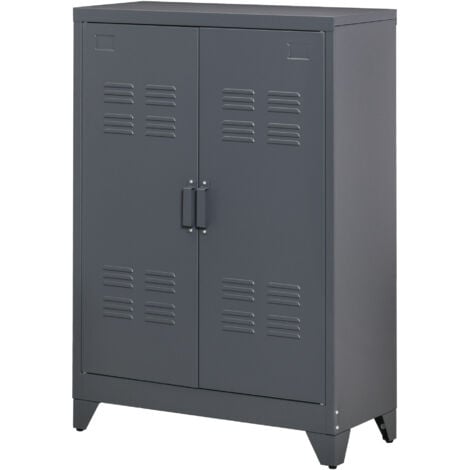HOMCOM Armadietto Metallico 2 Ante Stile Industriale con 2 Mensole Grigio