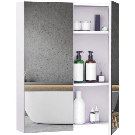 HOMCOM Armadietto Pensile da Bagno MDF Bianco con Specchio 60x15x75cm