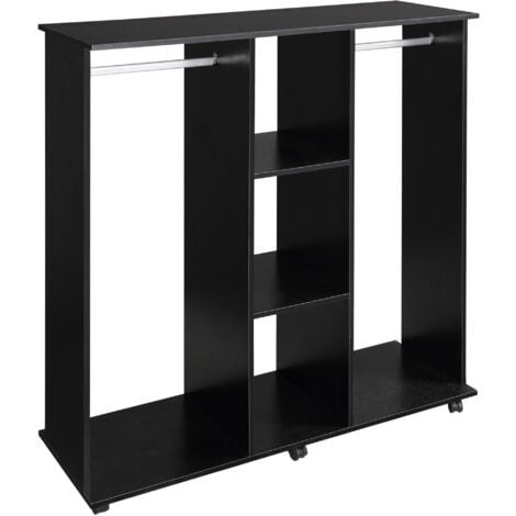 HOMCOM Armadio 2 Appendiabiti 6 Ruote 5 Ripiani, Legno Alluminio, Nero